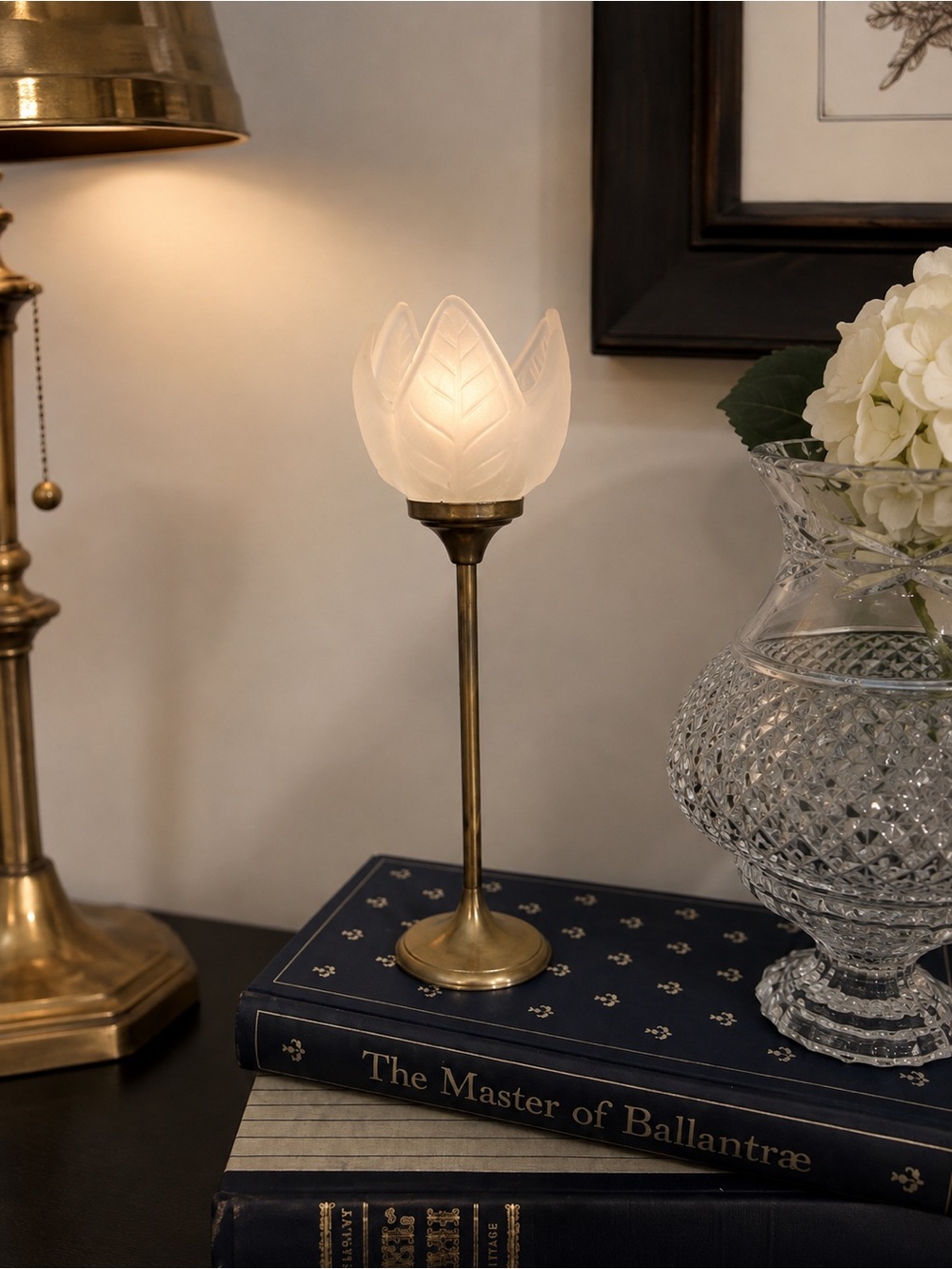 Vintage Brass Tulip Tea light Candle Holder | Frosted Glass Cottagecore Romantic